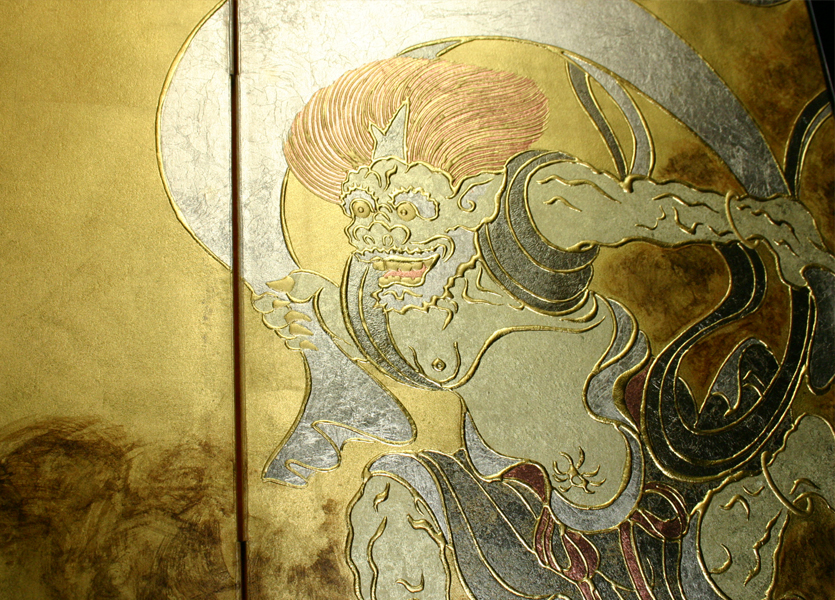 四曲小屏風 風神雷神図